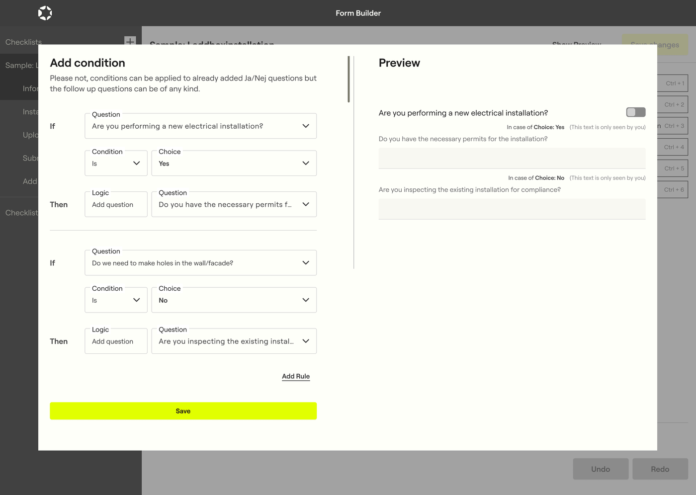 Checklist builder conditional logic